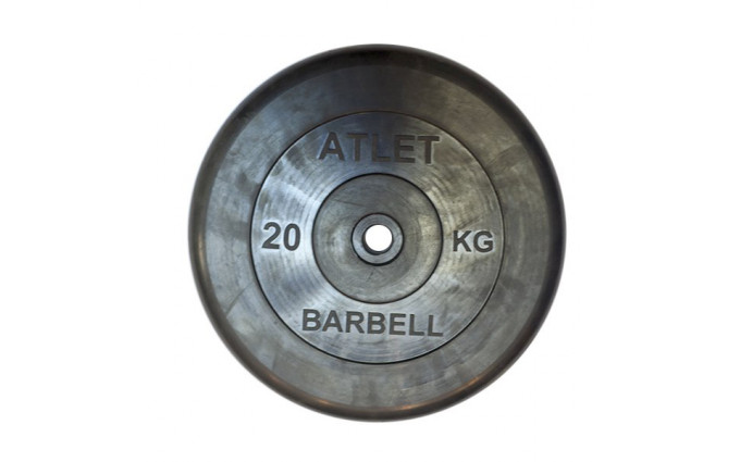 Диск обрезиненный, чёрного цвета, 26 мм, 20 кг Atlet Диск обрезиненный, чёрного цвета, 26 мм, 20 кг Atlet
