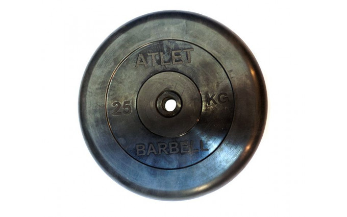 Диск обрезиненный, чёрного цвета, 31 мм, 25 кг Atlet Диск обрезиненный, чёрного цвета, 31 мм, 25 кг Atlet